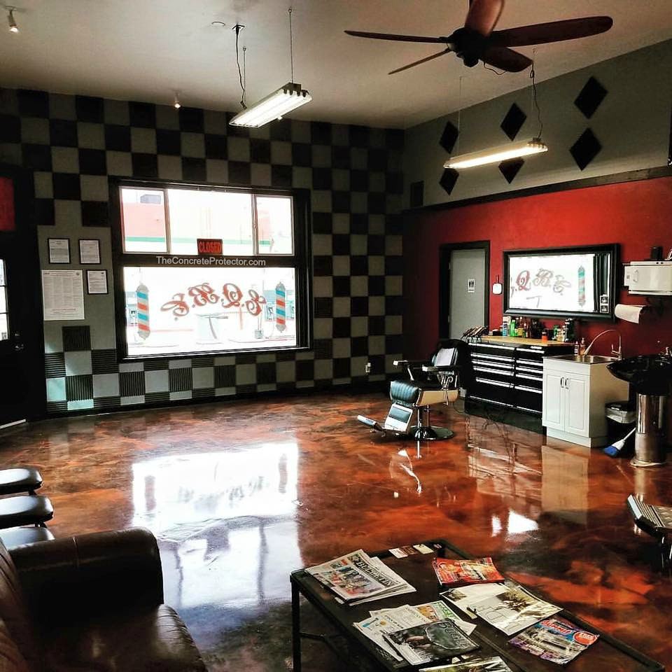 Metallic marble epoxy floor in a shop